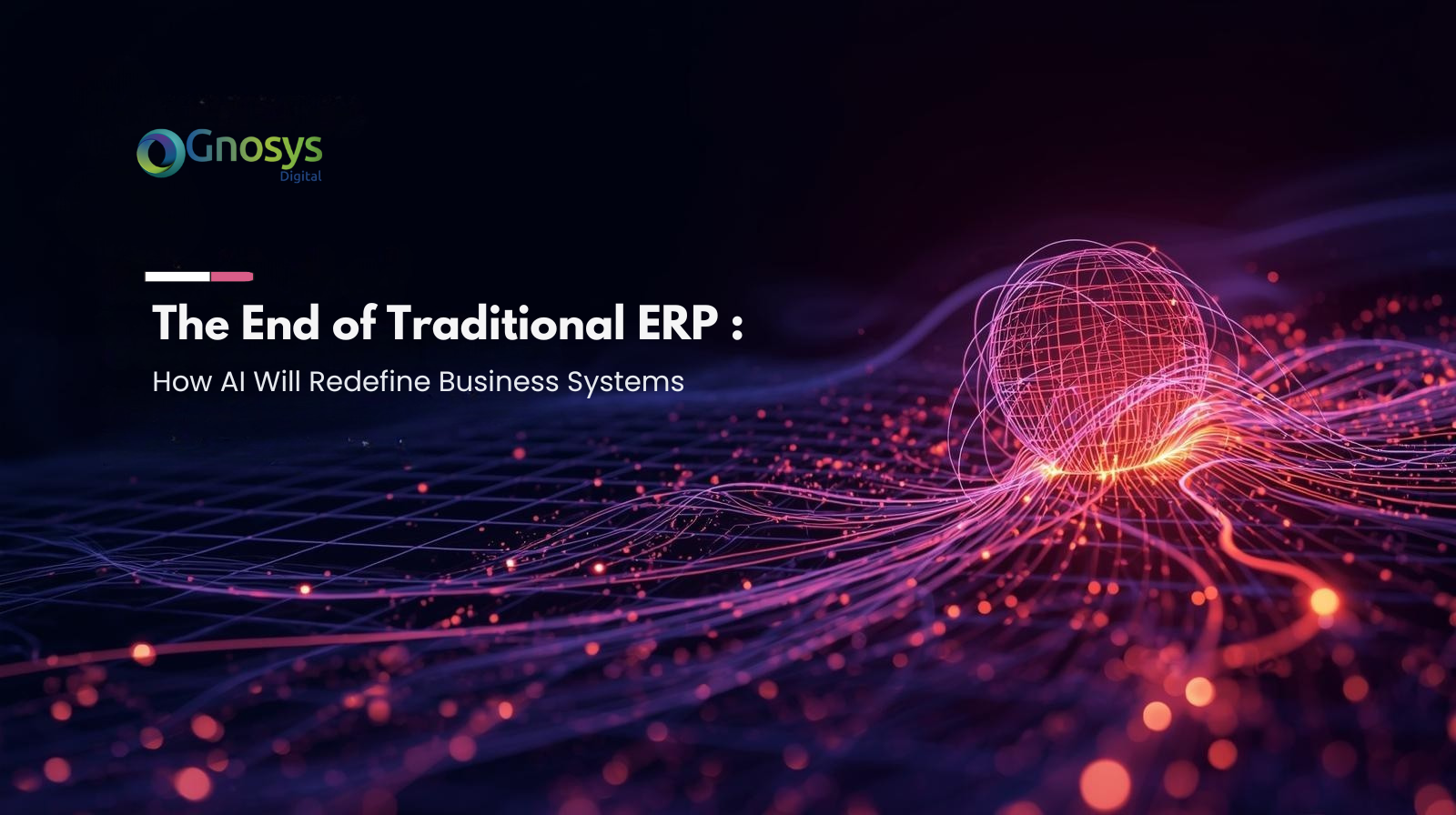 Illustration showing the transformation from traditional ERP systems to AI-powered business intelligence with connected data and analytics.