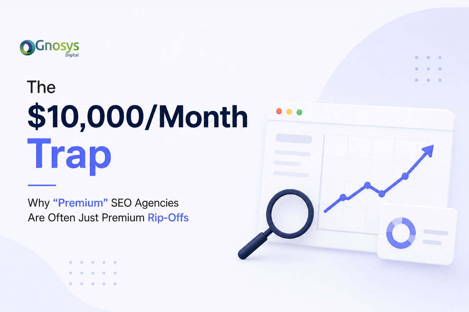 Premium SEO agency vs effective SEO strategy illustrated with analytics dashboard and organic traffic growth.